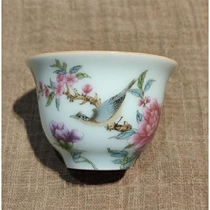  Jingdezhen hand-painted pastel flower and bird cup handmade bag real tea cup Kung Fu tea cup fragrant cup 60cc