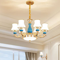 Crystal Reputation Eu Style Living Room Chandelier Blue Ceramic Pendant Suction Dual-use Lamp Modern Minima Atmospheric Zinc Alloy Bedroom Dining Room