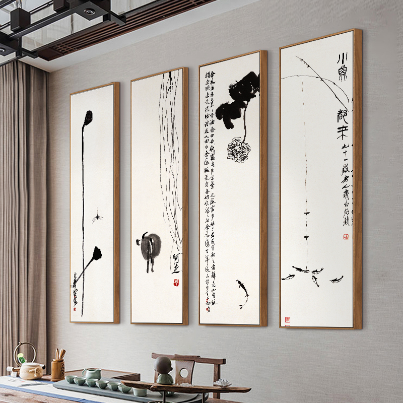 Qi Baishi 水墨画新しい中国風のリビングルームのソファの背景の壁の装飾絵画レストランティールーム壁画オフィス吊り絵画