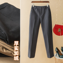 Thoth treasure single straight scraping muscles and bones thin high grade sense inside plus velvet wool trousers women autumn and winter 10369