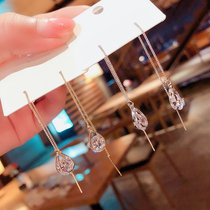South Korean personality long style crystal drop earring earrings earrings female minimalist temperament 925 silver needle ear nail 100 hitch