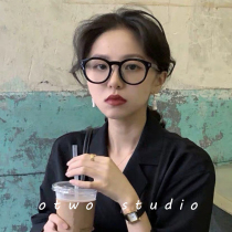 Black glasses frame oval round face thick frame plain glasses Korean women's fashion with myopia net red retro flat lens