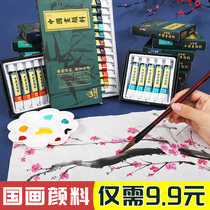 Green bamboo Chinese painting pigment 12 colors 18color 24 color beginner ink painting pigment set Chinese painting box children primary and secondary school students with landscape materials kindergarten entry adult meticulous painting