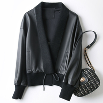 Leather leather women 2021 autumn and winter new long-sleeved elastic waist leather jacket sheepskin casual style short jacket tide