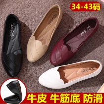Autumn leather soft sole middle-aged womens four-season shoes flat heel 41 size 43 middle-aged and elderly womens shoes mother shoes single shoes
