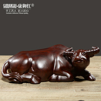 Ebony wood carving buffalo ornaments Solid wood carving lying cow crafts Animal zodiac mahogany cow Home decoration Gifts