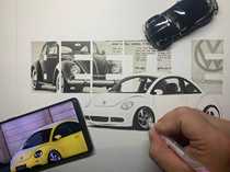 Car printing and painting Volkswagen Beetle original hand painting printing version