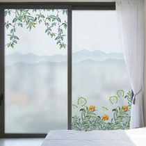Bathroom window glass sticker Anti-light bathroom green plant frosted anti-peep window film Translucent opaque custom