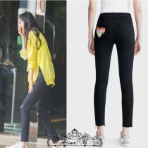 Power sister with the same Looker Mother new black high waist thin hole love skinny jeans female