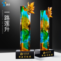 (All the way Liansheng)Fired glass trophy custom custom ancient glass lettering medal Annual meeting award