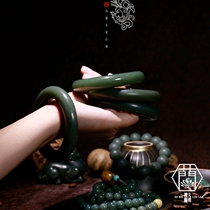 (Royal Orthodox) Desert Loulan and Tian Jade seed material Jujube green round bracelet single bead jade pendant bracelet