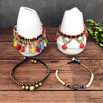 Handmade retro Bohemian turquoise tassel anklet female forest ethnic wind bell wild simple anklet jewelry