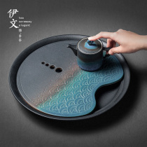 Ewen ceramic round tea tray water storage type dry bubble tea tray Japanese tea table household kung fu tea tray Tea Sea small