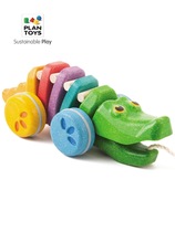 Imported plantoys wooden children pull car pull line pull rope traction toy baby baby toddler drag crocodile