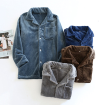 Winter coral fleece pajamas mens single piece top thick plus size flannel loungewear middle-aged plush lapel front buckle
