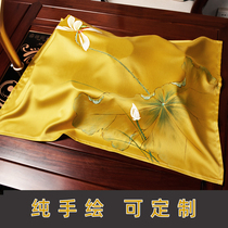Pure hand-painted Zen tea tray cloth towel satin fabric household rectangular cover tea cup tea table dust cover multi-purpose