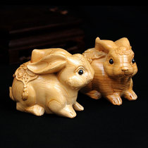 Peach Wood rabbit ornaments Jade Rabbit Chengxiang twelve Zodiac wood carving zodiac rabbit three-dimensional ornaments without lacquer environmental protection