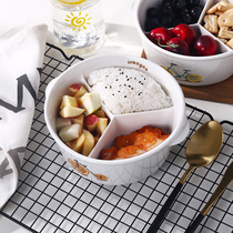 Ceramic round lunch box Three-grid microwave oven special preservation box Divided bowl sealed separation bowl Fruit two-grid lunch box