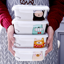  Three-grid ceramic grid lunch box cute microwave oven special girl lunch box Japanese rectangular office worker student