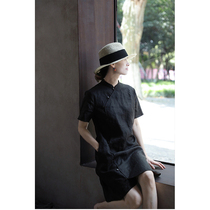 An old original linen potato scopoly dyed fragrant cloud yarn black coffee color stand-up collar oblique placket medium modified cheongsam 5398