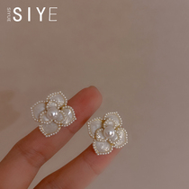 (SIYUE)F French retro advanced Camellia earrings s925 silver needle Pearl elegant flower earrings female