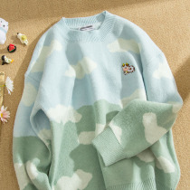 LSNZ Japanese soft waxy cute cartoon cloud sweater men and women Autumn Winter Retro lazy wind loose couple sweater