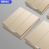 International Electrician 86 Type Concealed Triple Kai Single Control Large Version Gold Home Wall Triple Power Switch Socket Panel