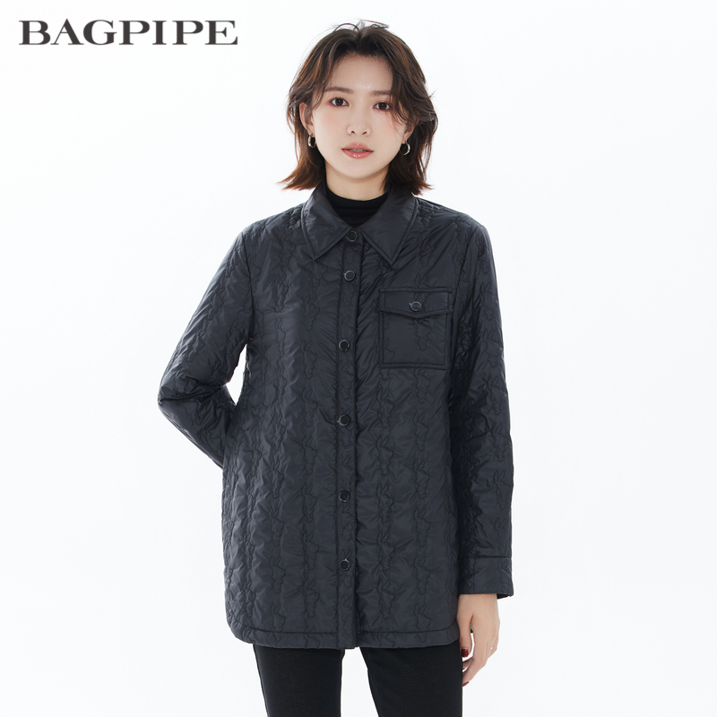 バグパイプバグパイプ 2022 冬の新綿服女性のシンプルで多用途シングルブレスト軽量薄手シルクフロス暖かいジャケット