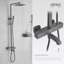 robern all copper square thermostatic shower set surface mixing water valve nozzle temperature control faucet gun Gray