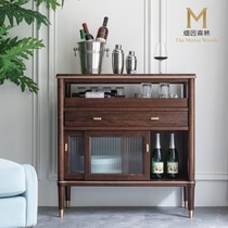 Side cabinet solid wood tea cabinet home living room wall light luxury locker tea cabinet glass tea table cabinet