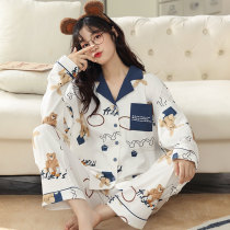 Pajamas female spring and autumn 2021 New cute cotton long sleeve summer cotton ladies can wear home clothes