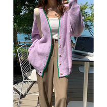 EKOOL custom Korean loose thin V-neck long sleeve knitted cardigan women autumn lazy slim coat coat
