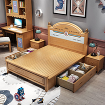 Brief modern solid wood childrens bed boy 1 5 m American solid wood bed linen bed boy storage bed for storage