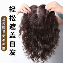 Middle-aged wig top hair patch bangs Corn hot short curls Invisible breathable cover white hair repair cover woman