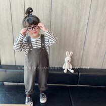 Small meat Round 21 years Korean version of boys and girls baby retro casual straps children loose neutral simple jumpsuit