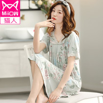 Cat people Modale sleeping dress Women Summer less Womens pure cotton Sleeping clothes lenient overweight middle-aged Fat mm Summer can be worn out