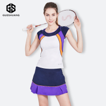 2021 new badminton suit womens round neck short sleeve sports T-shirt tennis suit suit anti-light jacket short skirt