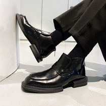 Square head Chelsea boot male wave Inn wind in favour of short boots One foot pedal Martin boots Black casual High Help leather shoes