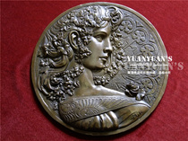 Western vintage antique collectibles milo Mu Xia Ivy Girl Heavy Industry High relief thick copper plate painting