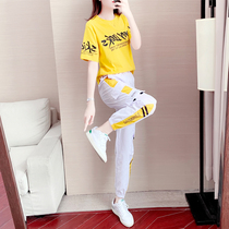 Hong Kong sports suit womens fashion brand fashion 2021 summer new loose short-sleeved hip-hop casual overalls