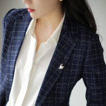  JOLIMENT dark blue plaid blazer womens spring and autumn new western style dotted plaid British style small suit