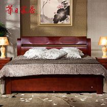 Huari home Chinese modern solid wood bed Double bed nightstand 1 8 meters solid wood storage bed bedroom m03