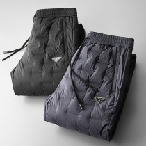 Winter high-end men waterproof windproof outdoor large size elastic drawstring thick warm slim white goose down down pants