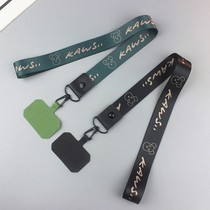 Net Red fixed card violent bear mobile phone lanyard men anti-lost short hand rope mobile phone case back patch female hanging neck long rope
