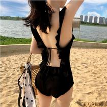 Vito New ruffled bikini backless thin belly covered belly conservative one-piece swimsuit women hot spring swimwear