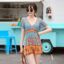 Plus size 2020 summer new socialite style conservative thin belly bathing hot spring one-piece flat angle steel bracket swimsuit