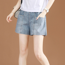 Elastic high waist denim shorts womens summer thin section 2021 new loose a-line straight wide leg pants hot pants
