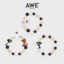 AWE Official Glass Puppy Ceramic Bone Bracelet Female Cartoon Pentagon Retro String Bearl Gift