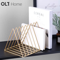 ins Nordic style Triangle Wrought iron bookshelf Creative desktop magazine storage shelf Bedroom book stand decorative rack
