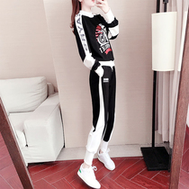Tide card 2022 new round neckline sweatshirt casual suit womens spring Korean version loose and thin two sets of fashion sportswear